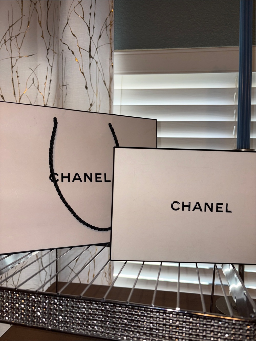 CHANEL White and Black Shopping Bag & Box Set